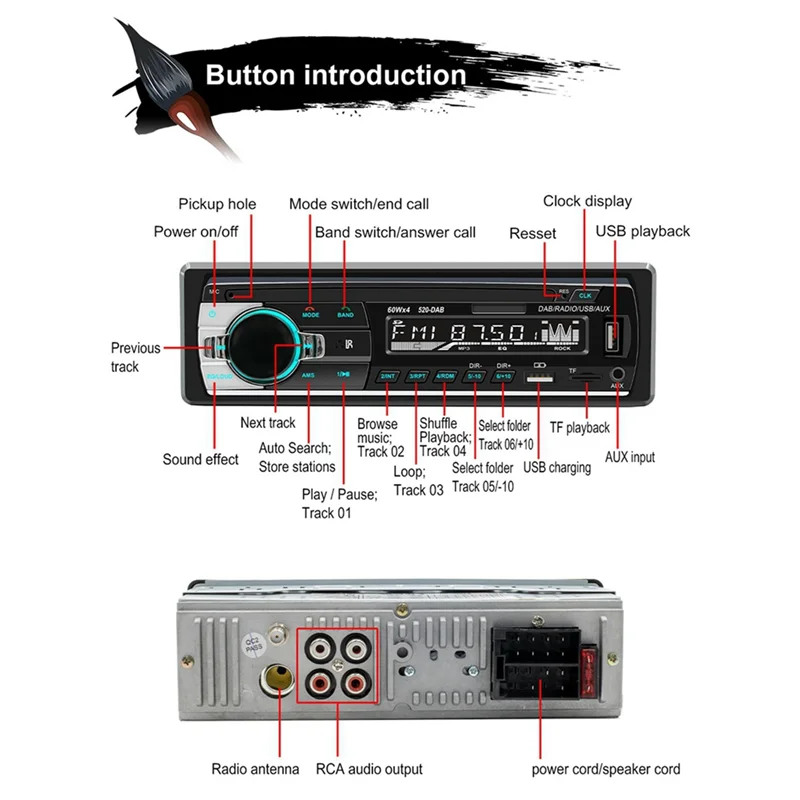 

Radio DAB+ Car MP3 Multimedia Player JSD-520 AM FM Audio Stereo Receiver Plastic 12V In-Dash 1Din Bluetooth