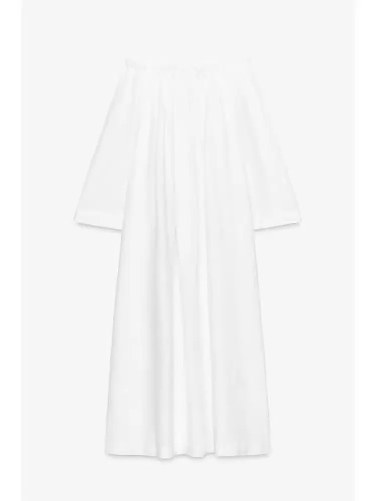 Nuevo Vestido de Lino en Línea A para Mujer, Otoño 2025, Hombros Descubiertos, Estilo Casual, Hoado, Manga Tres Cuartos, Ve...