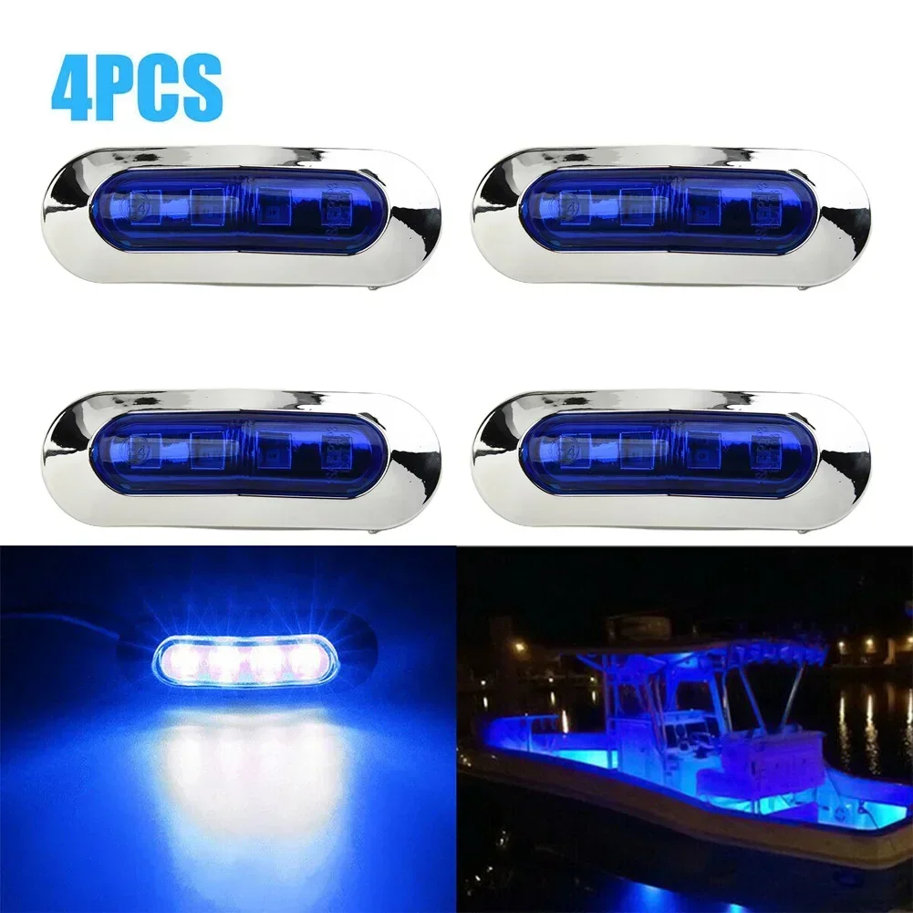 4PCS Truck Marine Boat LED Blue Courtesy Lights Cabin Deck Walkway Stair Lamp Waterproof Electrical Lights Car Courtesy Lights