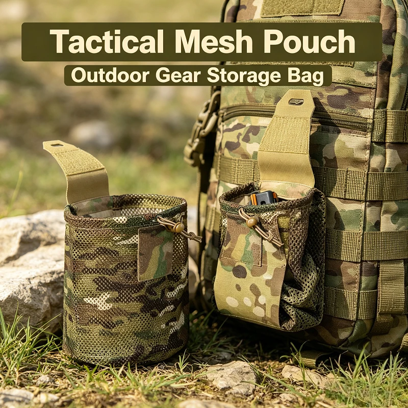 Lightweight Tactical Mesh Drawstring Bag,Foldable Water Bottle Pouch Portable Recycle Sack,Durable Convenient Beach Storage Sack