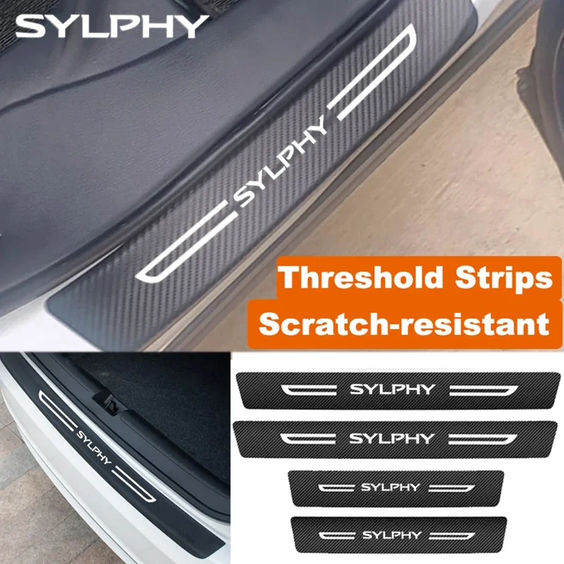 Car Front Rear Door Bumper Protect Decals Decoration for Nissan Sylphy Badge Door Sill Scuff Plate Film Carbon Fiber Stickers
