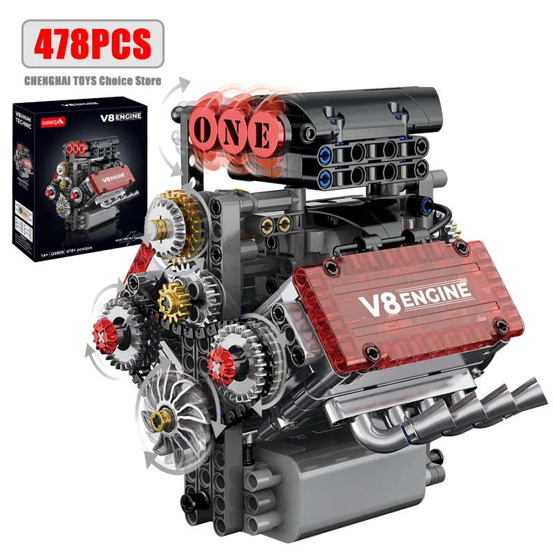

Набор строительных блоков «Креативная модель двигателя V8» из 478 деталей с электродвигателем, конструктор для самостоятельной сборки, игрушка, декор для рабочего стола, подарок для детей