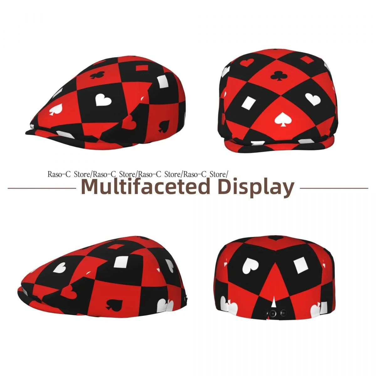 Unisex Adult Forward Peaked Cap Chess Board Diamond Poker Newsboy Flat Cap Casual Streetwear Ivy Driving Hat