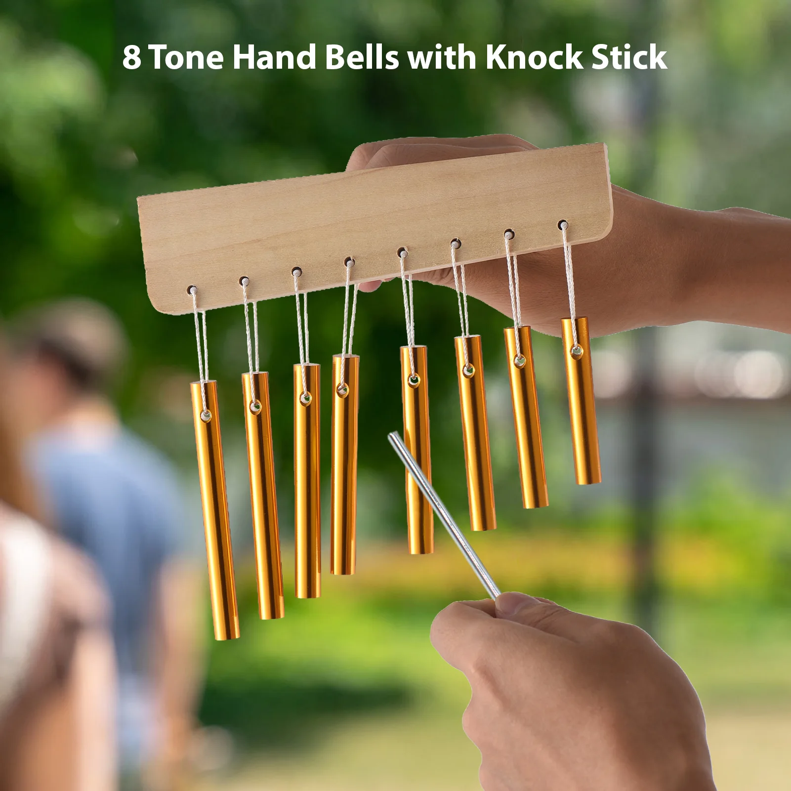 Bar Chimes 8 Tone Hand Bells with Knock Stick Birch Wood Solid Aluminum Tube Windchime Chimes Bells Hand Held Bar Bells