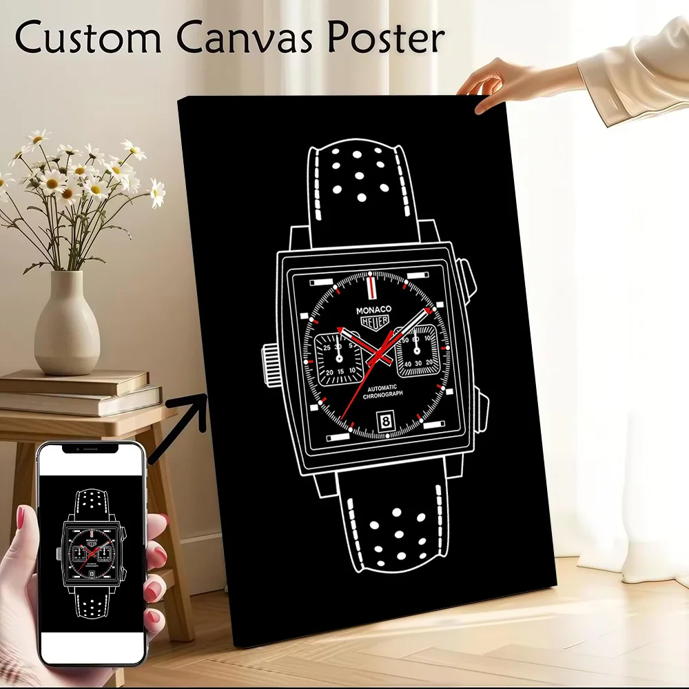 Monaco Watch Outline Canvas Poster Customizable Printed Canvas Painting Wall Art for Fans Bedroom Decoration Home Decorations