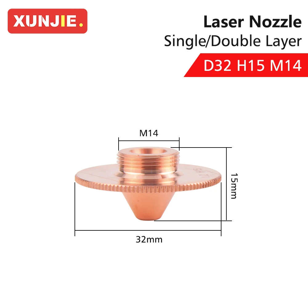 XUNJIE Fiber Laser Nozzles Dia.32 H15 Single Layer Chrome-Plated Double Layers Caliber 0.8-5.0mm for Raytools Laser Cutting Head