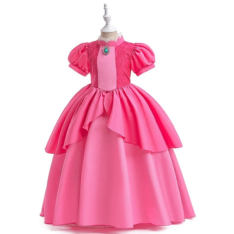 2-14 Years Long Rose Colour Dress Girls Cosplay Halloween Princess Kids Vestido 2 3 4 5 6 8 10 12 Years Old Kids Clothes 244473