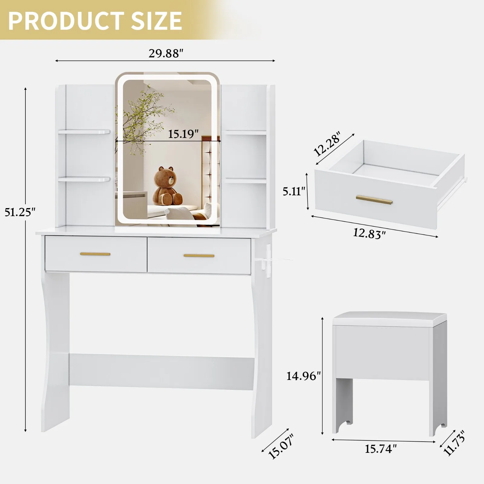 Tocador de maquillaje, tocador LED con espejo iluminado, tocador de maquillaje para dormitorio