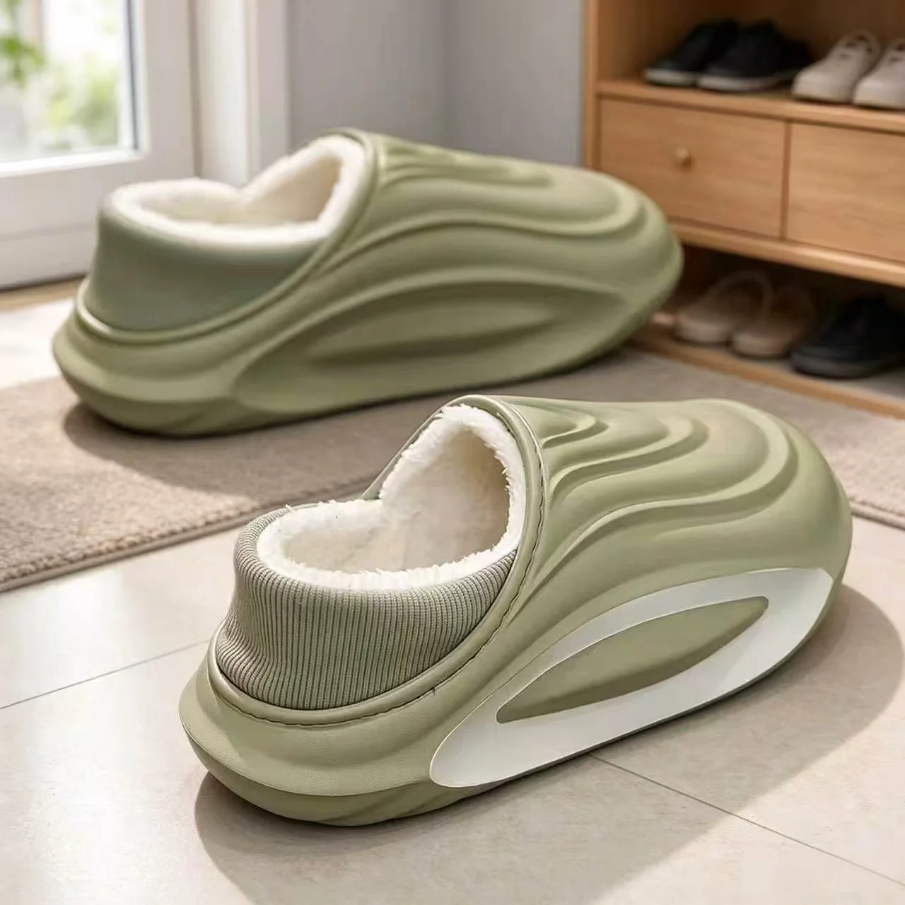 Men Women Winter Thick Fleece Lined Slippers, Lightweight EVA Slip Resistant Sole Indoor Outdoor Leisure Home Shoes