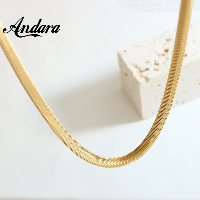 40-60cm 925 Sterling Silver 18K gold color Chain Necklace 6MM Flat Snake Bone Women Men Wedding Fine Fashion Jewelry Charm Gifts