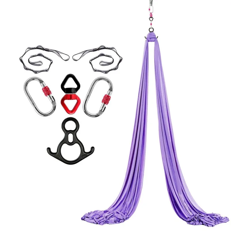 Complete Set of 2.8 x 8 m Purple Aerial Yoga Hammock for Indoor Home Use