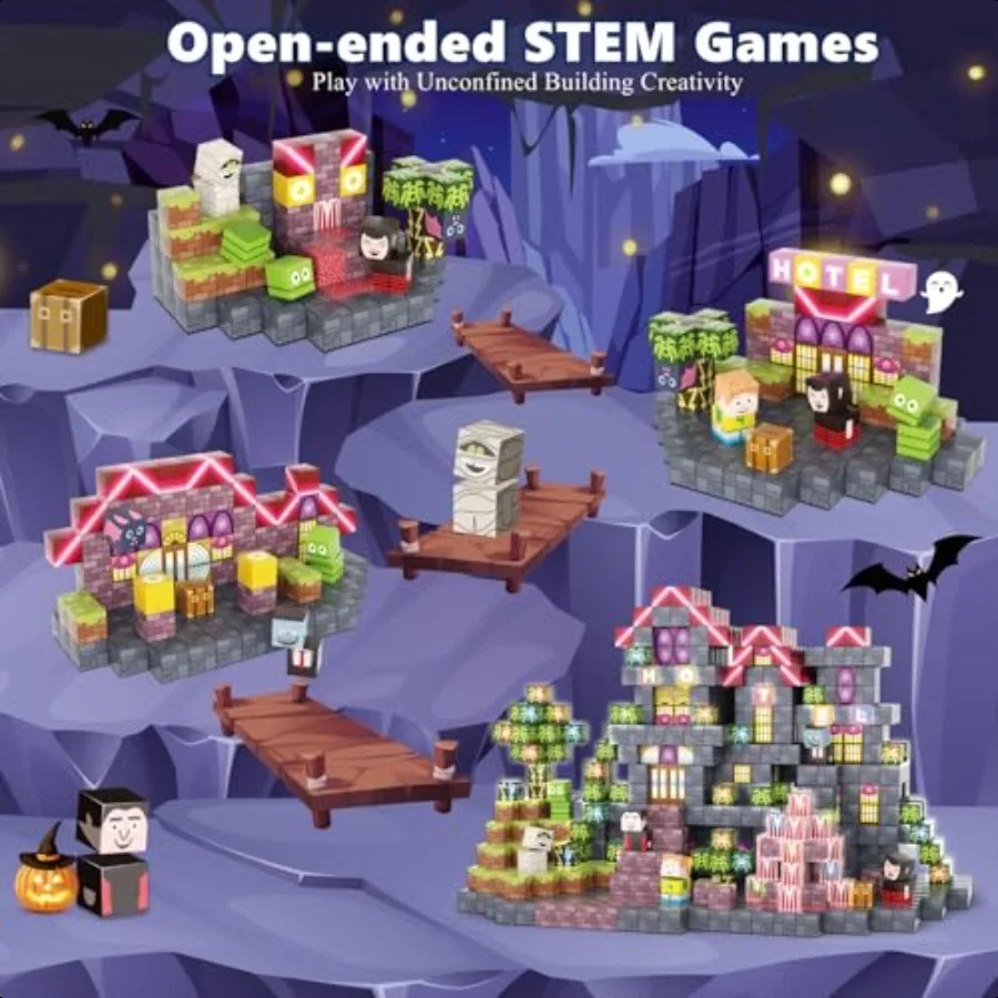 BINZKBB 磁気ブロック 198 個磁気ビルディングキューブセット LEDSTEM 感覚スタッキングキット付きクリスマス誕生日クリエイティブギフト