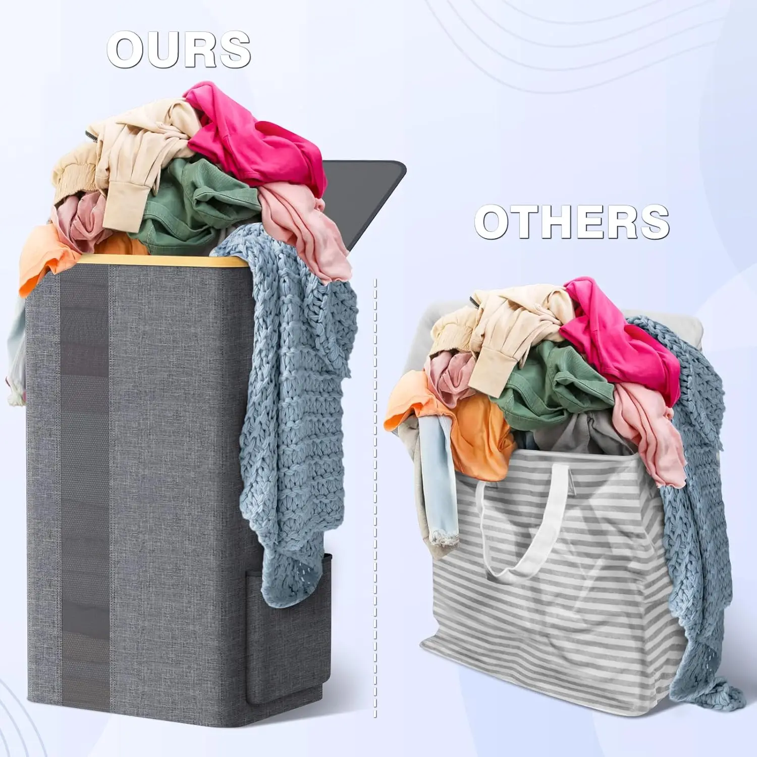 100L Laundry Hamper with Lid & Removable Mesh Bag, Breathable Design for Bedroom Bathroom Dorm Storage - Light Grey