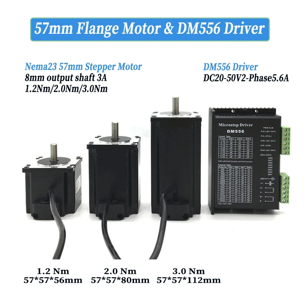 Nema23 Stepper Motor 1.2/2/3Nm Motor 3A 8mm Shaft Driver 350W Power Supply USB Mach3 Card 5 Axis Kit For CNC Engraving Machine
