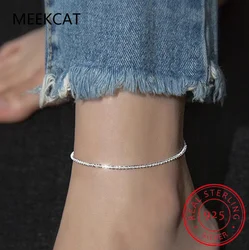 MEEKCAT Sparkling Gypsophila Anklet 925 Sterling Silver Adjustable Chain Simple Fashion Fine Jewelry for Women