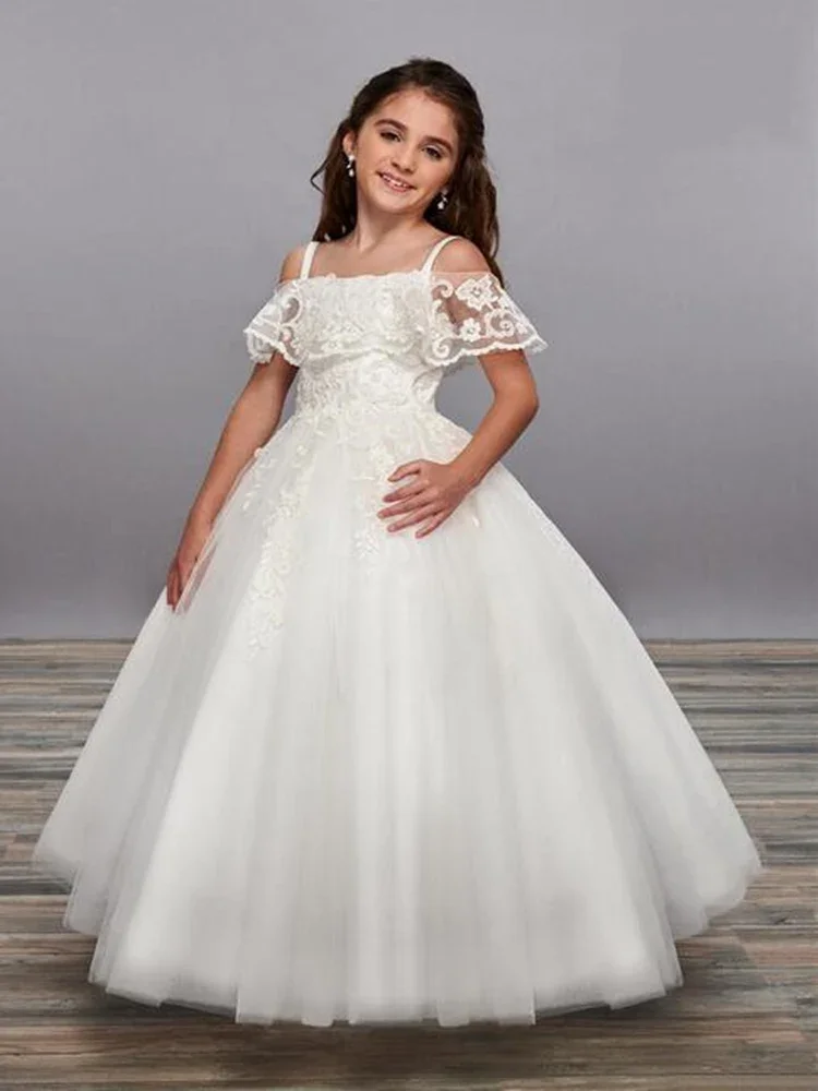 Flower Girl Dresses Ivory Elegant First Communion Dress For Little Girl O-Neck Cheap Kids Princess Dress