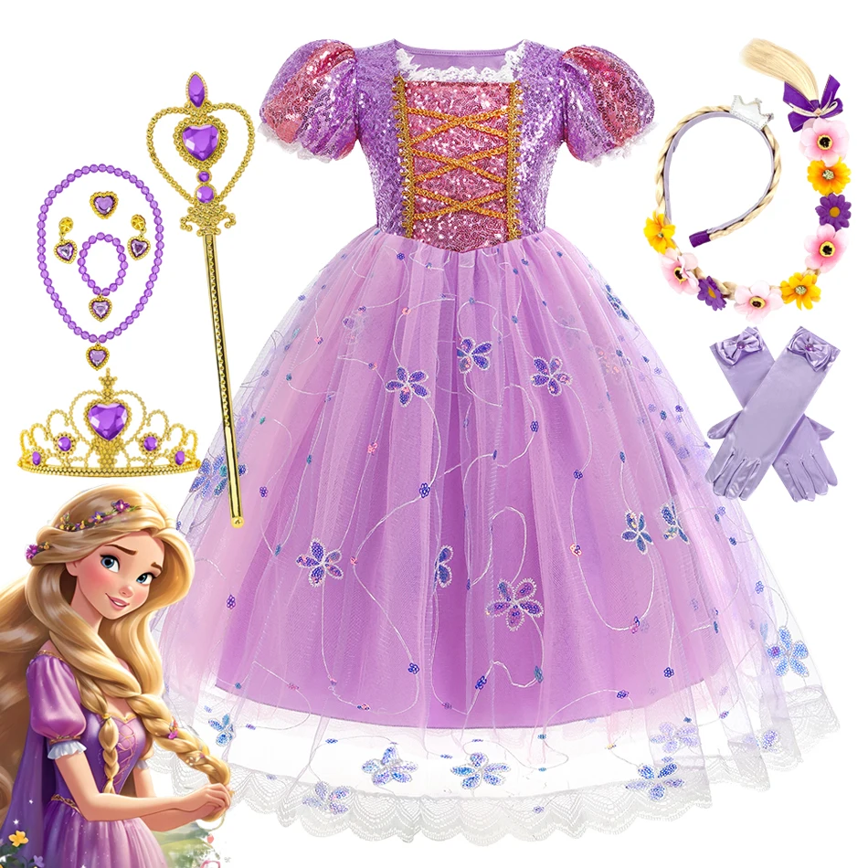

Girl Rapunzel Princess Dress Kids Tangled Disguise Carnival Costume Birthday Party Gown Outfit Kids Clothes 2-10 Years
