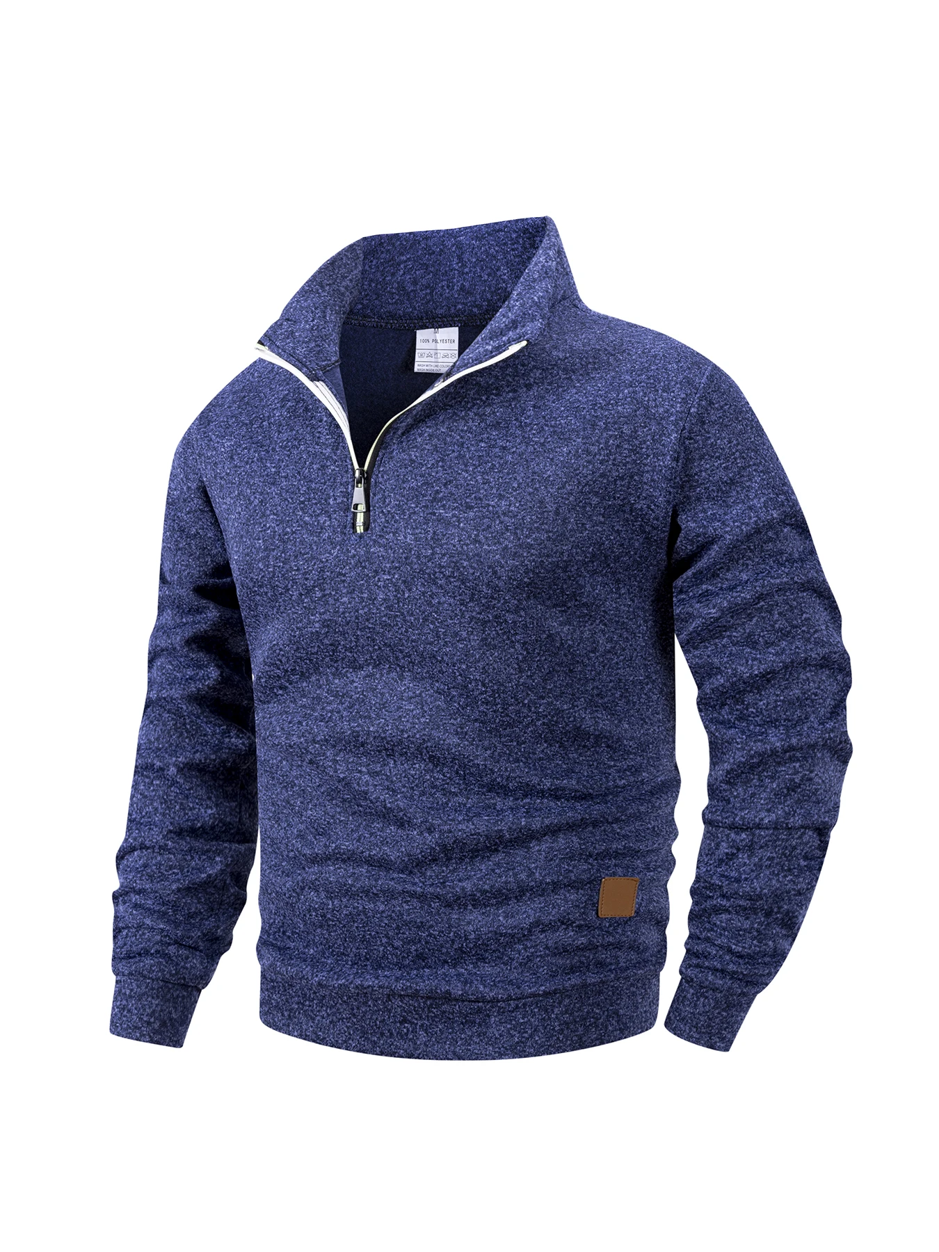 Men Vintage Henley Stand Collar Pullover Knit Sweatshirt Button‑neck Casual Inner Top With Elbow Patches Suitable For Work