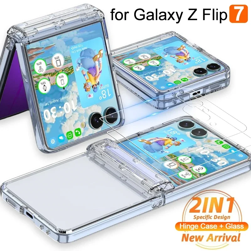 

Защитный чехол на петлях со стеклом для экрана для Samsung Galaxy Z Flip 7 Flip7 zflip7 Чехол-книжка на петлях с закаленным стеклом