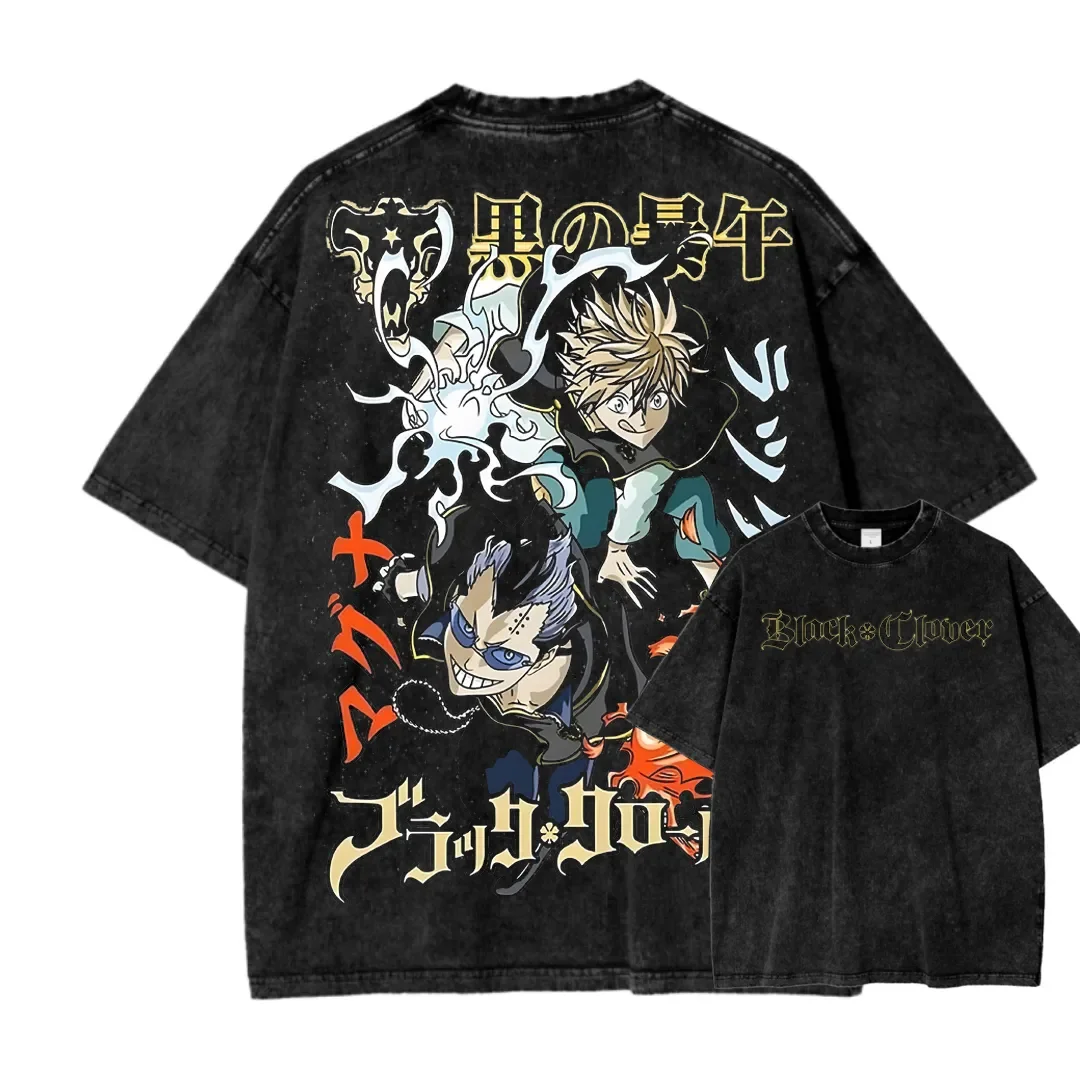 Black Clover Magna Swing Asta Printed Tee Men Women Retro Washed T-shirts Cotton T Shirt Short Sleeve Clothing Harajuku Tshirt
