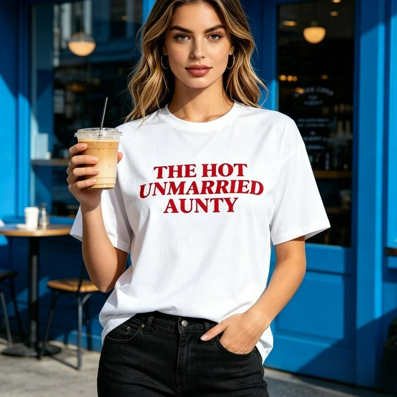 THE HOT UNMARRIED AUNTY Printed T-Shirt for Women, Soft Modal Short Sleeve Tee, Casual Streetwear, Birthday Party Outfit Top