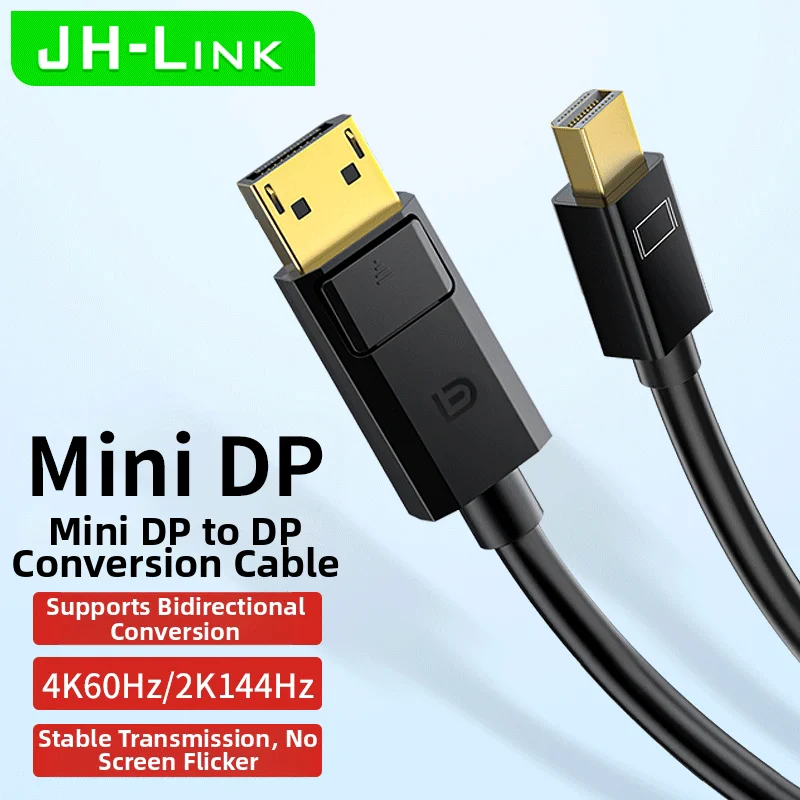JH-LINK 4K@60Hz / 2K@144Hz Mini DP To DP Cable! Bidirectional Conversion, No Lag No Flicker, Smooth Gaming Monitor Cord