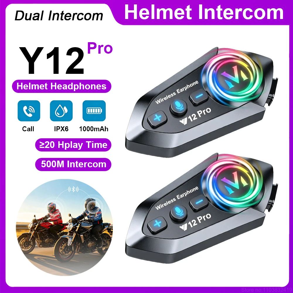 Auriculares intercomunicadores para casco de motocicleta Y12 Pro, auriculares inalámbricos Bluetooth para iPhone, Android, Moto, Walkie Talkie, micrófono, auriculares para casco