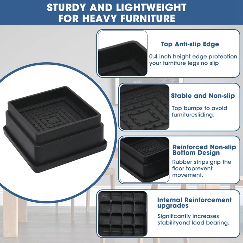 Risers cama ajustável com almofada de borracha, cama Riser móveis, pesados elevadores de cama, sofá e mesa, 1 em, 6PCs