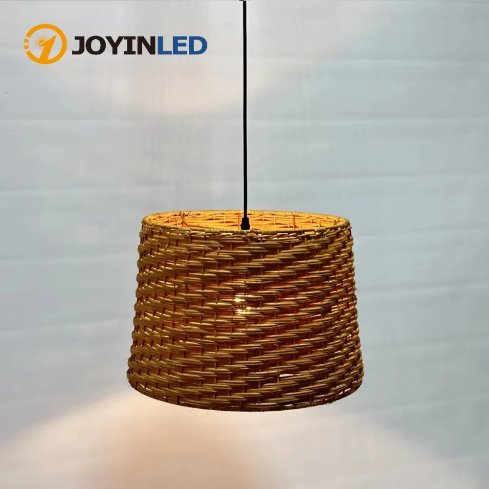 

Handcrafted Rattan Art Pendant Lamp Natural Drum Brown Hand Woven Lampshade Hotel Chandelier Rattan Pendant Light for Room Decor