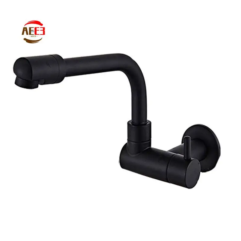 

AEE3-360 Degree Rotating Black Wall Mounted Single Cold Water Mixer Solid Brass Kitchen Sink Basin Faucet Mop Pool Water Taps