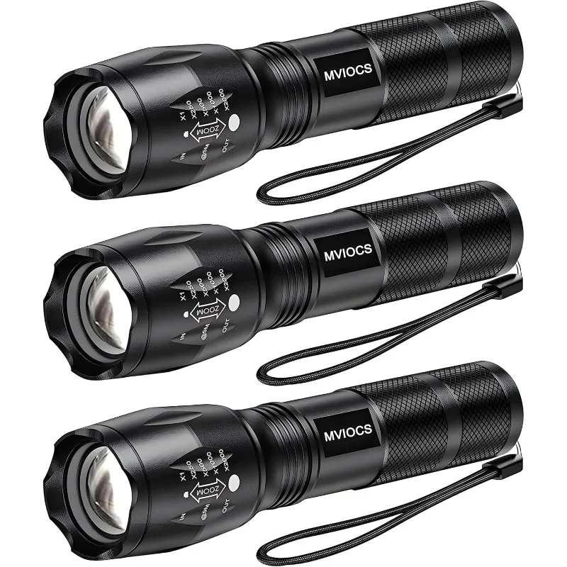 

LED Flashlights 3 Pack, Tactical Flashlights High Lumens with 5 Modes, Mini Flashlights, Bright, Zoomable, Waterproof, Powerful