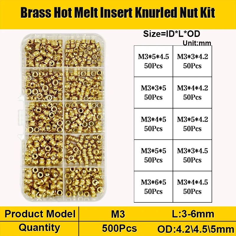 Messing-Einsatz mutter m2 m3 m4 Messing-Wärmesatz-Einsatz mutter Heiß schmelze gerändelte Gewinde einsätze Doppel-Twill-Einbettung Kupfer mutter 3D-Druck – Detail 12