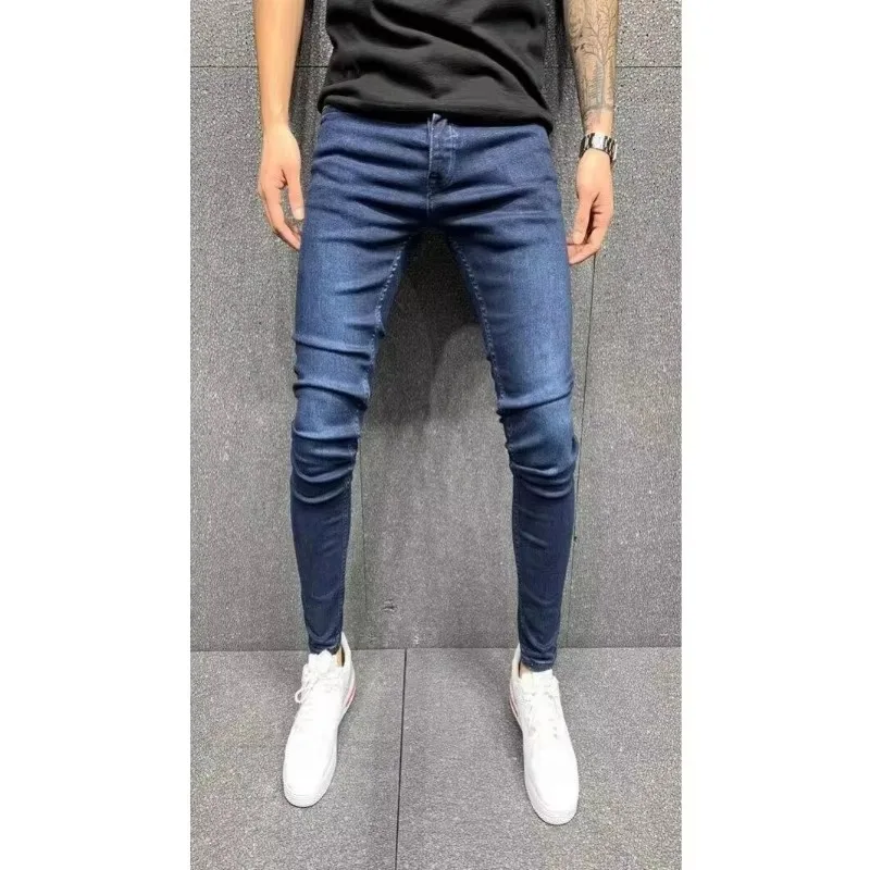 جينز رجالي أوروبي وأمريكي عالي الجودة بأقدام ضيقة مرنة للتجارة الخارجية محطة مستقلة كلاسيكية بأربعة ألوان
