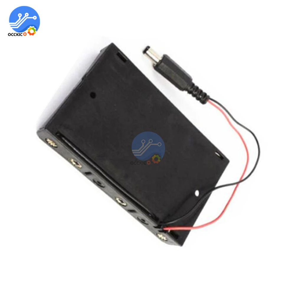 バッテリーケース,サイズ6個,aaの保管用,dc2.1電源ソケット付き,arduino用,6個。