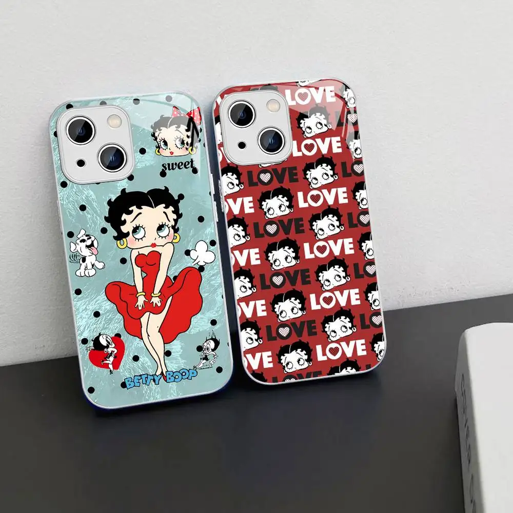 B-Betty-Cute-B-Boop Anime für iPhone 14 13 12 Mini 11 Pro XS Max X XR 14 Plus gehärtete Glasabdeckung