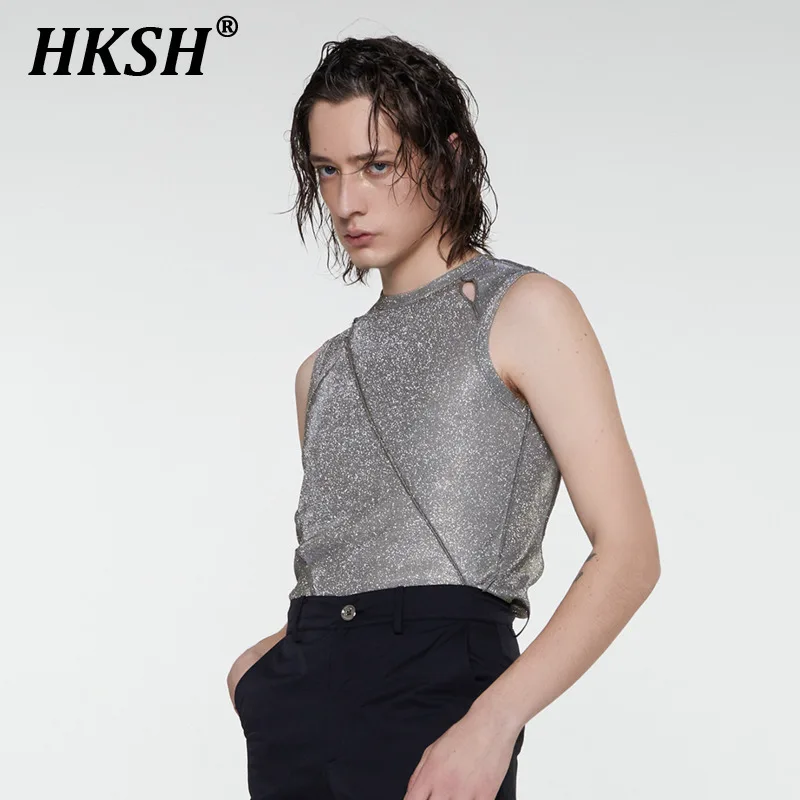 HKSH Summer New Hollow Out Patchwork Sleeveless T-shirt Shiny Vest Men's Chic Tide Fashion Tank Top Garde-Avant Waistcoat HK1308