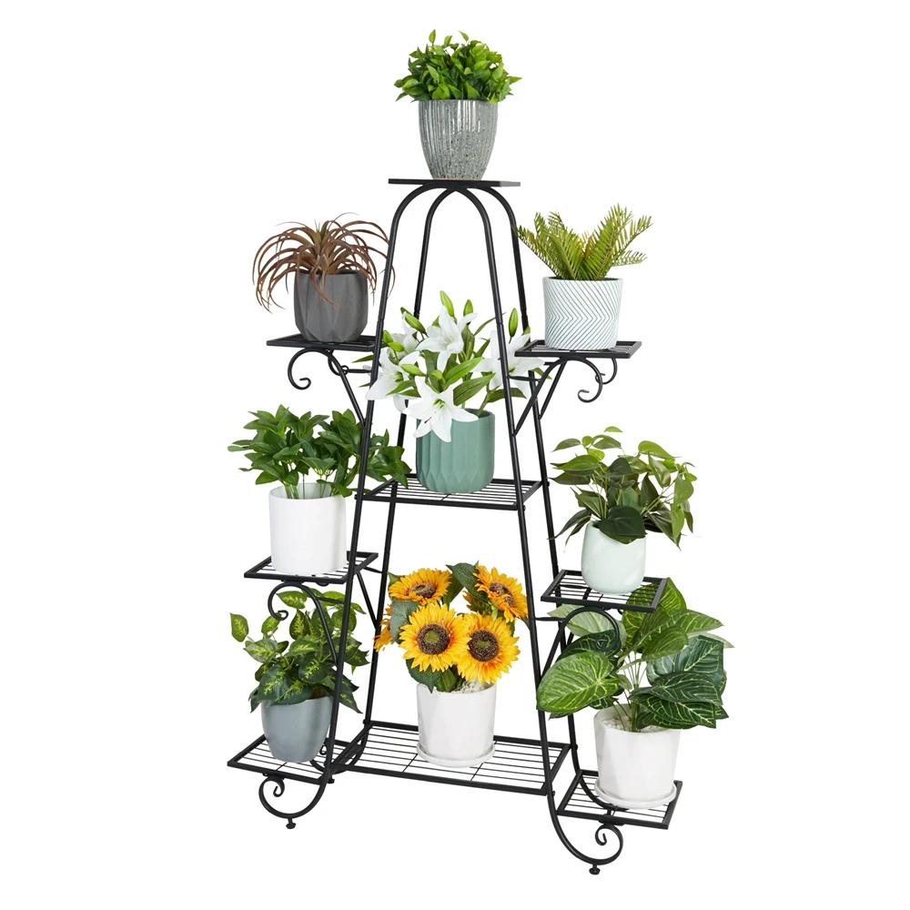 9-Tier Black Metal Plant Rack for Displaying Various Plants Including Pothos, Horsetail, Succulents, and More. Suitable for Indoor Gardens, Patios, Backyards, Etc. Standard Dimensions: 90x22x121.5 Cm.
