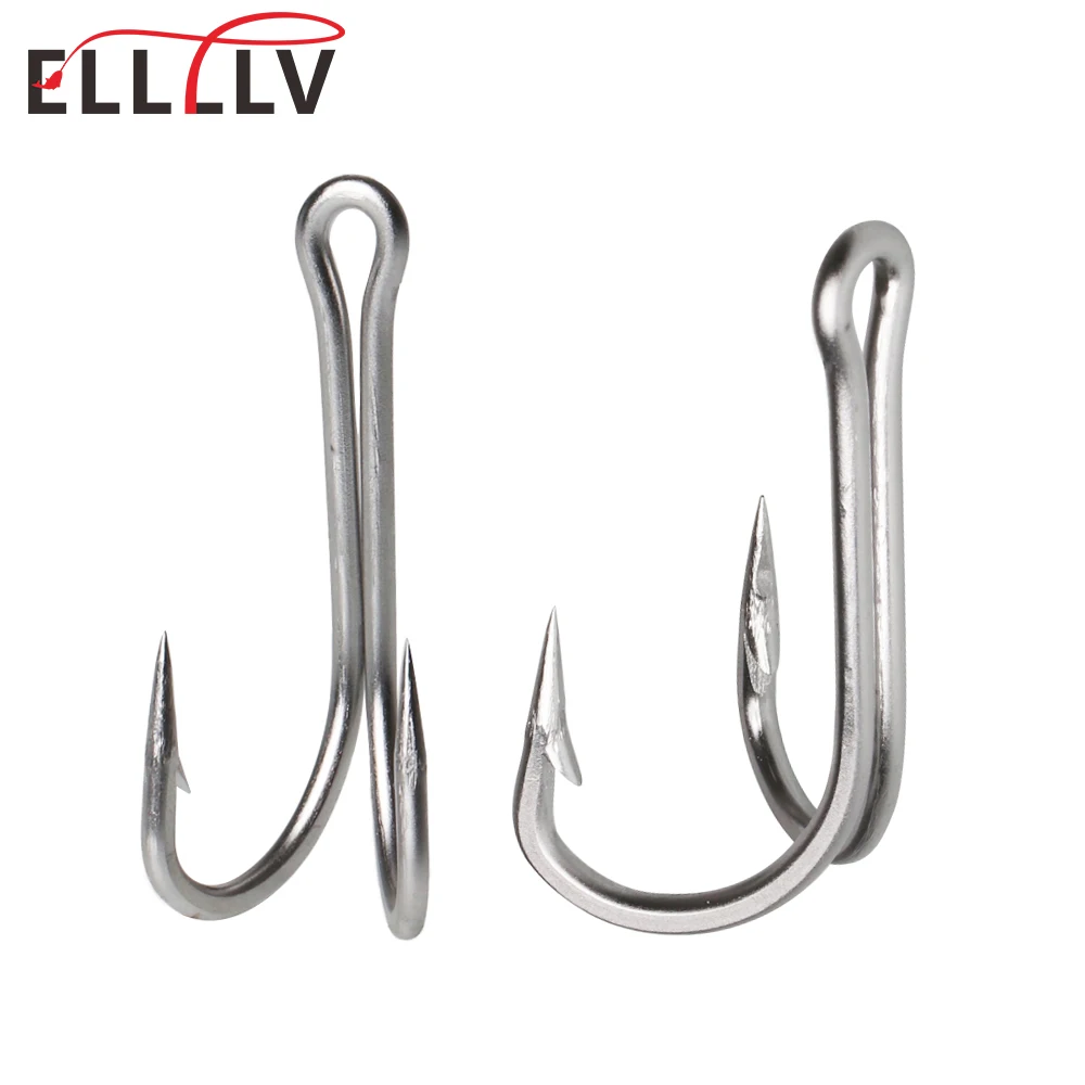 ELLLLV #28-#20 Sea Fishing Double Hook Heavy-duty Stainless Steel Twin Hook for Plugs Trolling Lure Tuna Shark Boat Fishing