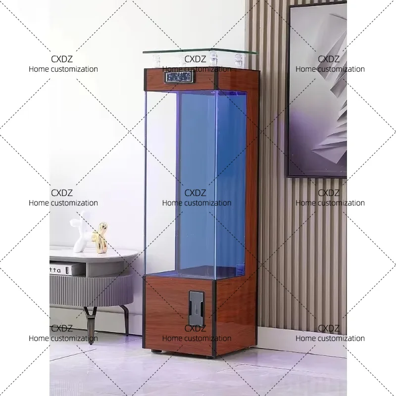 XXultra-white glass fish tank small floor-to-ceiling vertical goldfish tank aquarium next to the living room