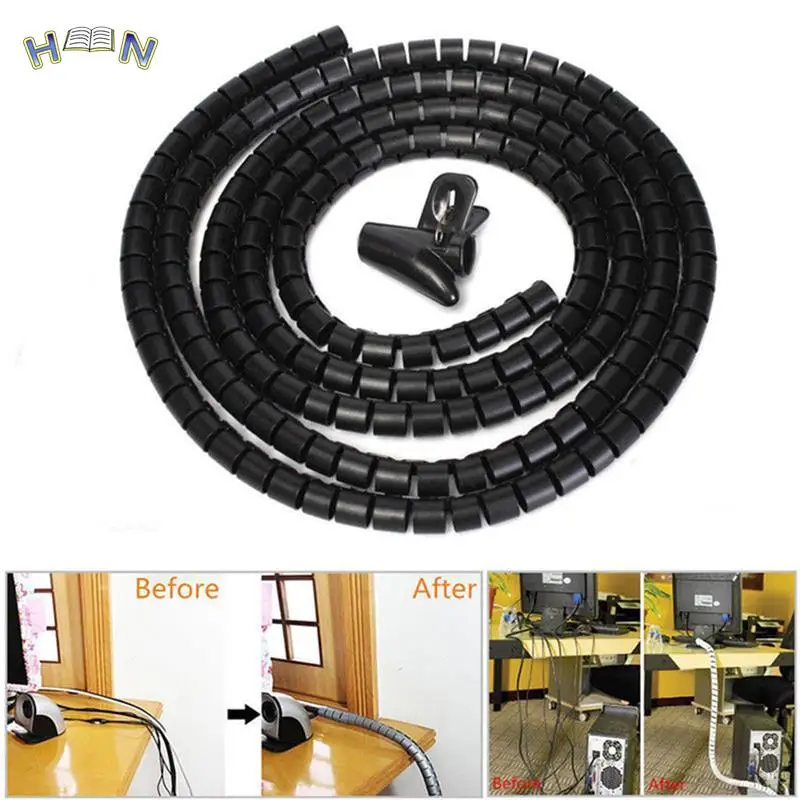 1m 10/25mm Cable Spiral Wrap Tidy Cord Wire Banding Loom Storage Organizer PC TV Tool 1pc 3 Color