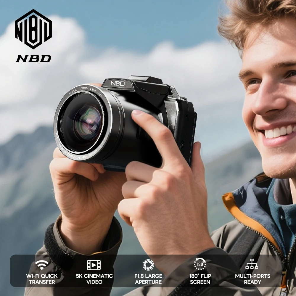 NBD 8K Vlogging Digital Camera 64MP Camera Flip Screen 16X Zoom 1/2" CMOS Compact Camera for YouTube Video Girls Gift S205E