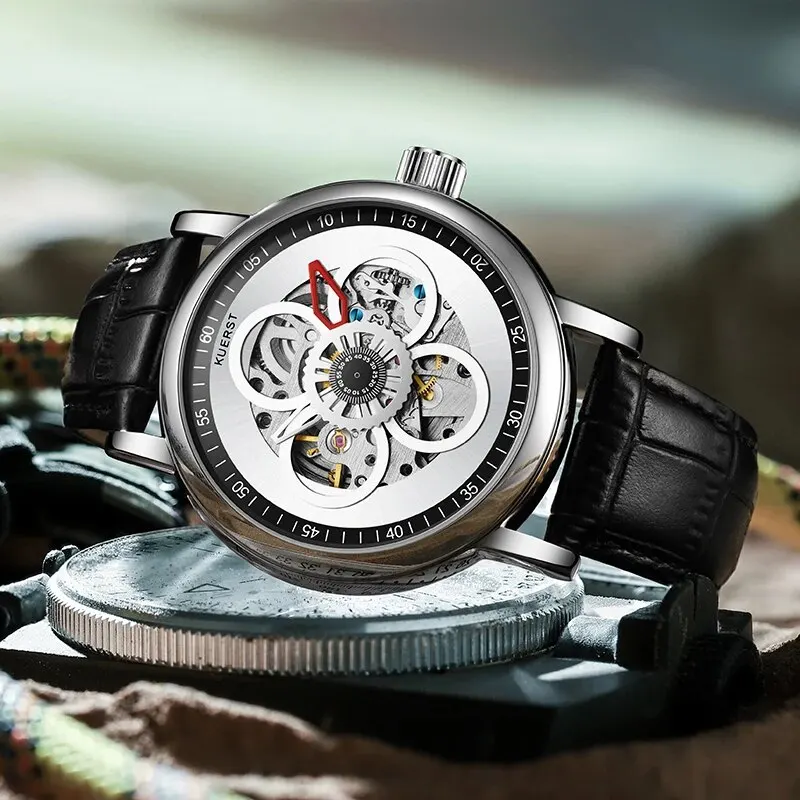 KUERST Four-leaf Personality Fully Automatic Mechanical Movement Back Transparent Leisure Fashion Watch Waterproof Trend