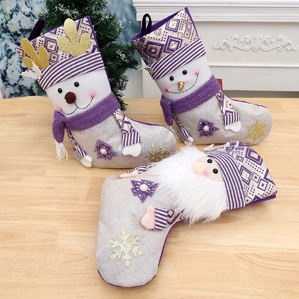 

Purple Christmas decorative socks with Santa Claus design festive stockings for holiday home and store decoration 45cm height