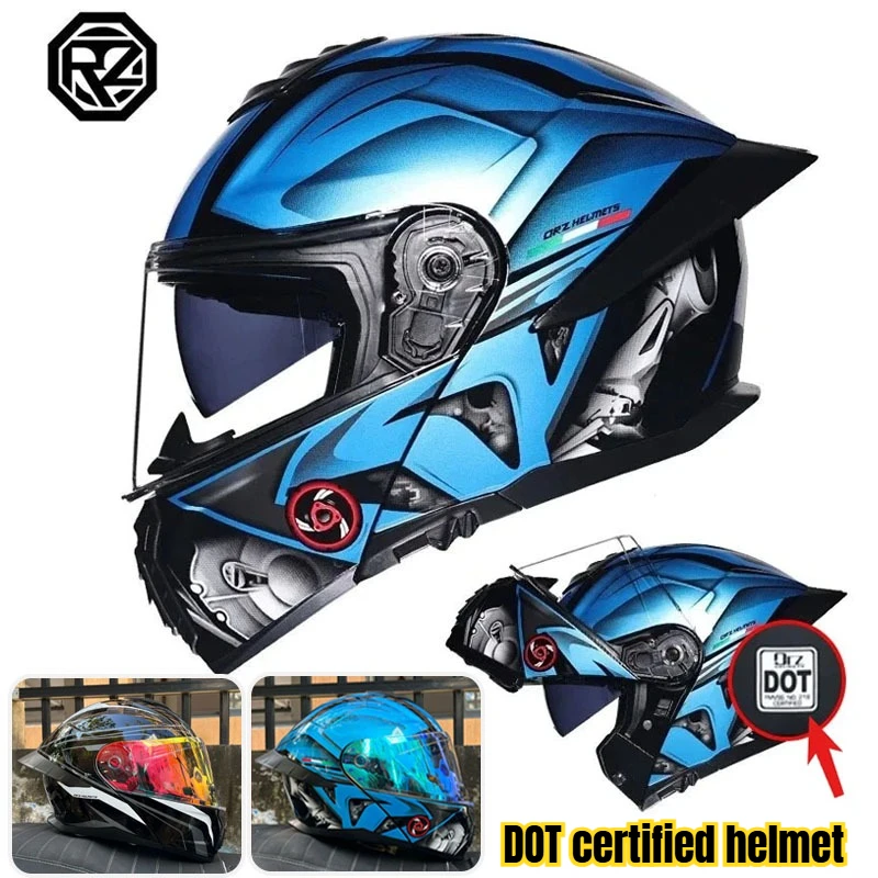 DOT Certified Helmet Motorcycle Helmet Dual Visor Modular Motorcycle Helmet Cascos Para Moto Motocross Night Vision Lenses