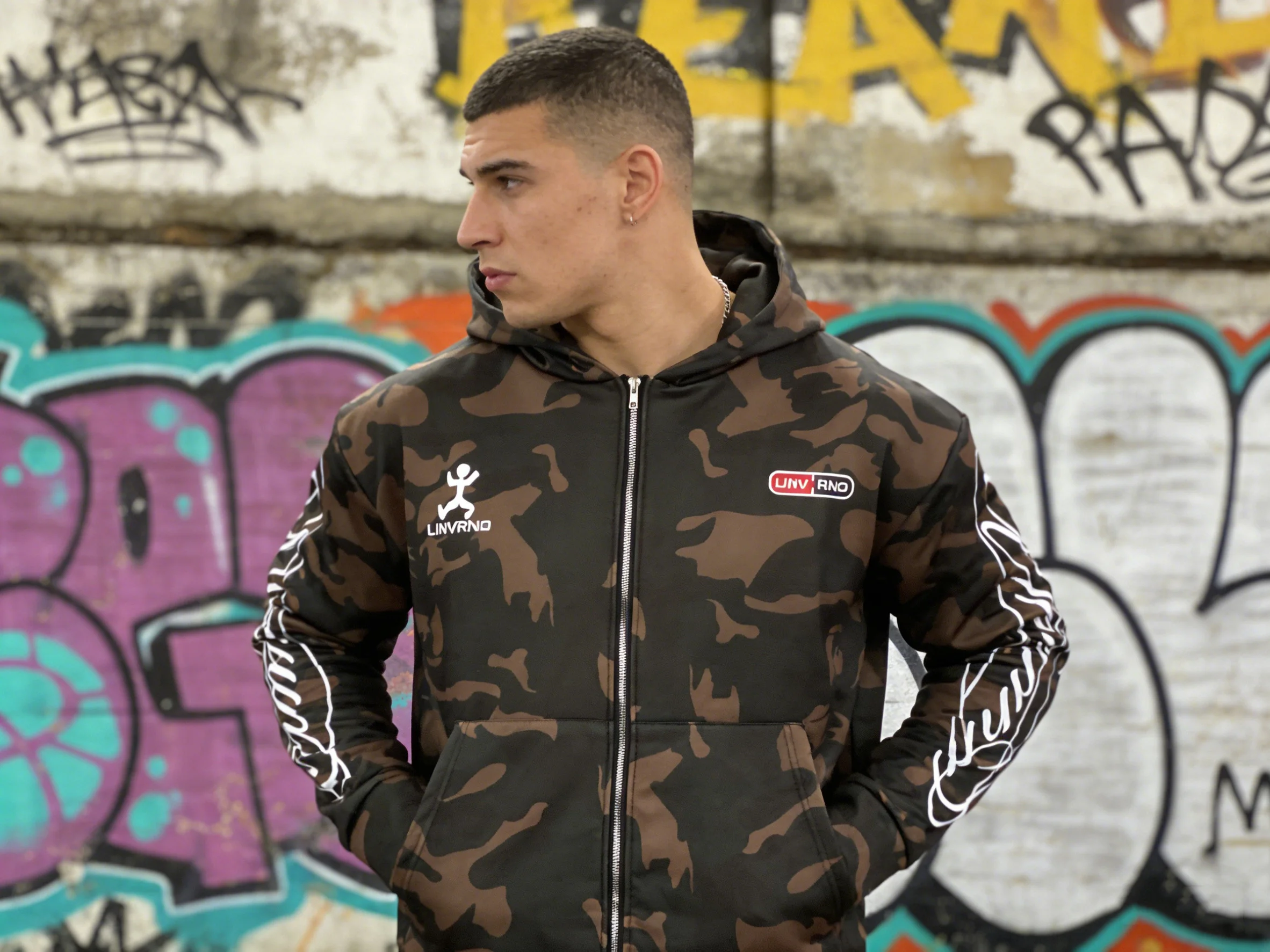 

Men's and women's high street fashion embroidery camouflage Harajuku ins style zipper hoodie Y2K