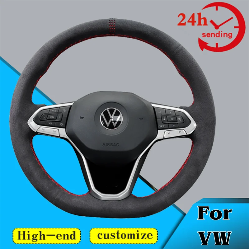 Custom Car Steering Wheel Cover 100% Fit For Volkswagen VW Teramont Atlas 2021-2022 Car Interior Accessories Suede Steering Wrap