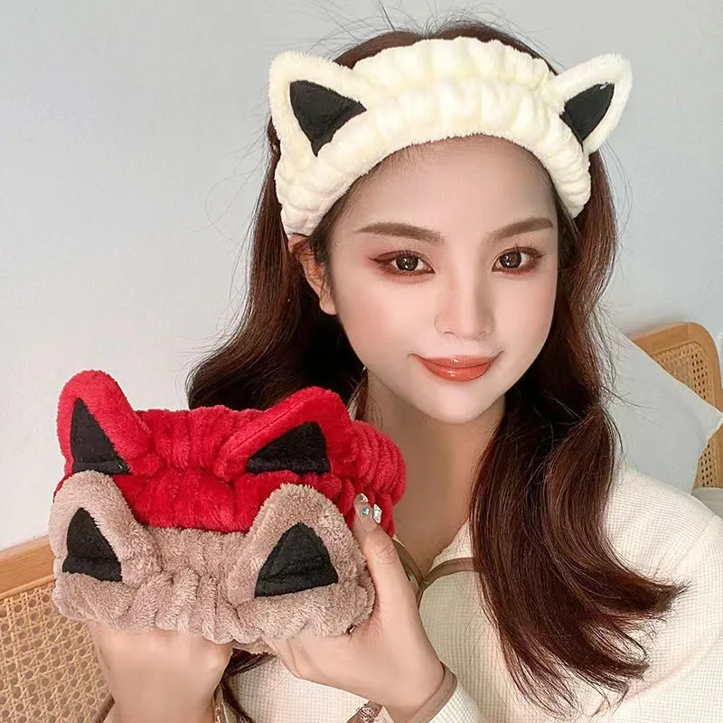 

Cartoon Cat Ear Coral Plush Hairband Women Cute Non-Slip Hair Accessories Girl Spa Washing Face and Makeup Elastic Headband