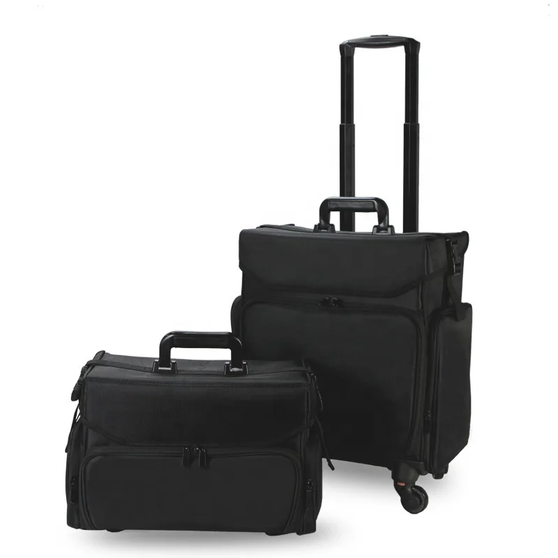 Factory Black Oxford Cloth Trolley  Cosmetic Train Case with Rolling for Makeup Artist