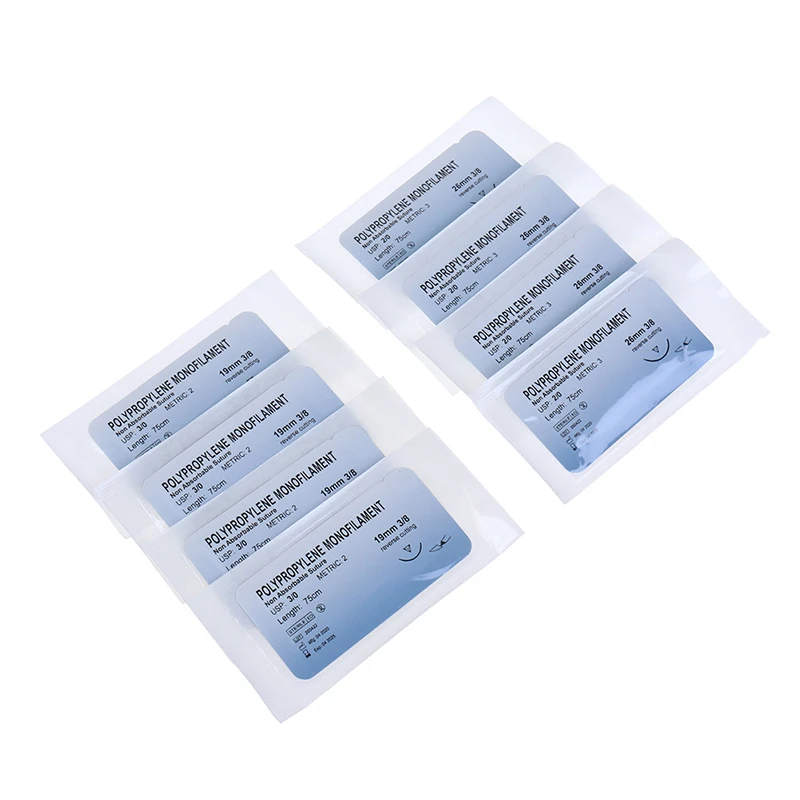 New 12Pcs 2/0 3/0 4/0 5/0 Medical Needle Suture Nylon Polyester Thread Suture Practice Kit Teaching Demonstrations Exercises