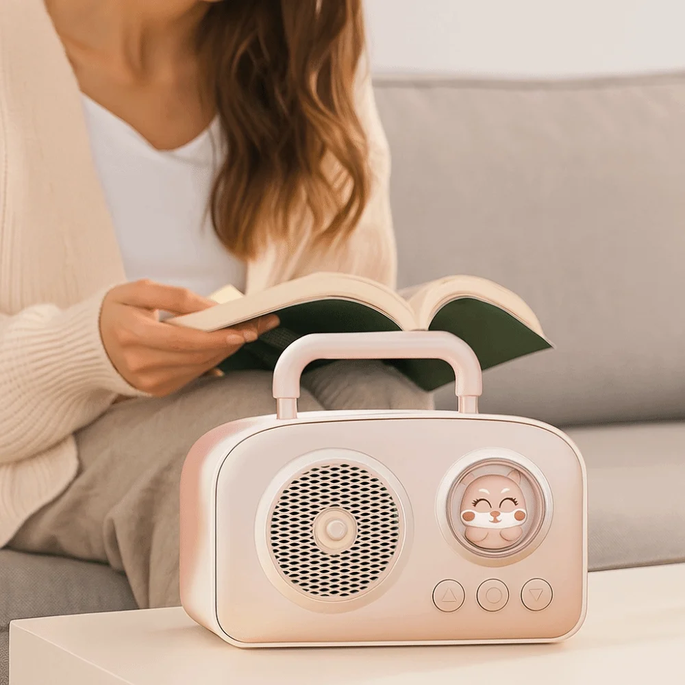 ريتش باس ميني ريترو سمّاعات بلوتوث مقاوم للماء واجهة USB مكبر صوت محمول مع مقبض مكبر صوت لاسلكي للسفر